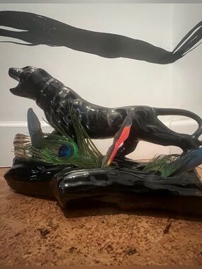 Vintage Black Glazed Ceramic Panther Sculpture